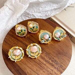 Baroque Floral Pearl Earrings/Oil Painting Flower Earrings/Handmade Pearl Jewelry/Flower Earrings/Pearl Jewelry/Gift for Her/Mother's Gift