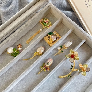 Hand-Painted Enamel Flower Brooch: Pearl Birth Flower Pin