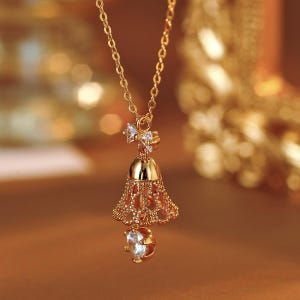 Bell Diamond Necklace, Vintage Bell Pendant Necklace, Christmas Gifts, Dainty Gold Bell Necklace, Christas Bell Necklace, Bridesmaid Gifts