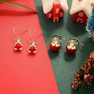 Christmas Tiger Earring/Red Christmas Earring/Christmas Earring Gold/Christmas Ornament Earring/Holiday Earrings/Tiger Earring/Gift For Her