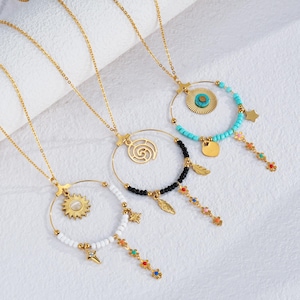 Boho Necklace with colorful Agate/Long Women&#39;s Bohemian Style Jewelry/Boho Bridal Necklace/Handmade Necklace/Gift for Her/Minimalist Jewelry