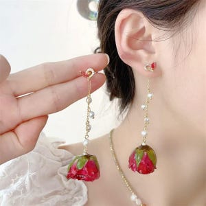 Real Rose Flower Earrings Resin Flower Earrings Handmade Pressed Rose Flower Resin Earrings Pearl Flower Earrings Weddings Gift Gift for her