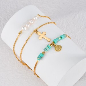 Dainty Pearl Turquoise Bracelet/Gold Filled Gemstone Bracelet for Women/Special Design Turquoise Baroque Pearl Bracelet/Mother's Day Gift