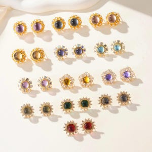 Sunflower Colored Glass Zircon Earring/Flower Earrings/Glass Cubic Zirconia Jewelry/Floral Earring/CZ Earring/Gemstone Earrings/Gift For Her