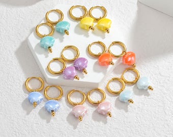 Tiny Shell Hoop Earrings in Gold/Colorful Coastal Jewelry/Perfect Christmas Gift/Beachy Boho Style/Bohemian Gold Shell Earrings/Gift for her