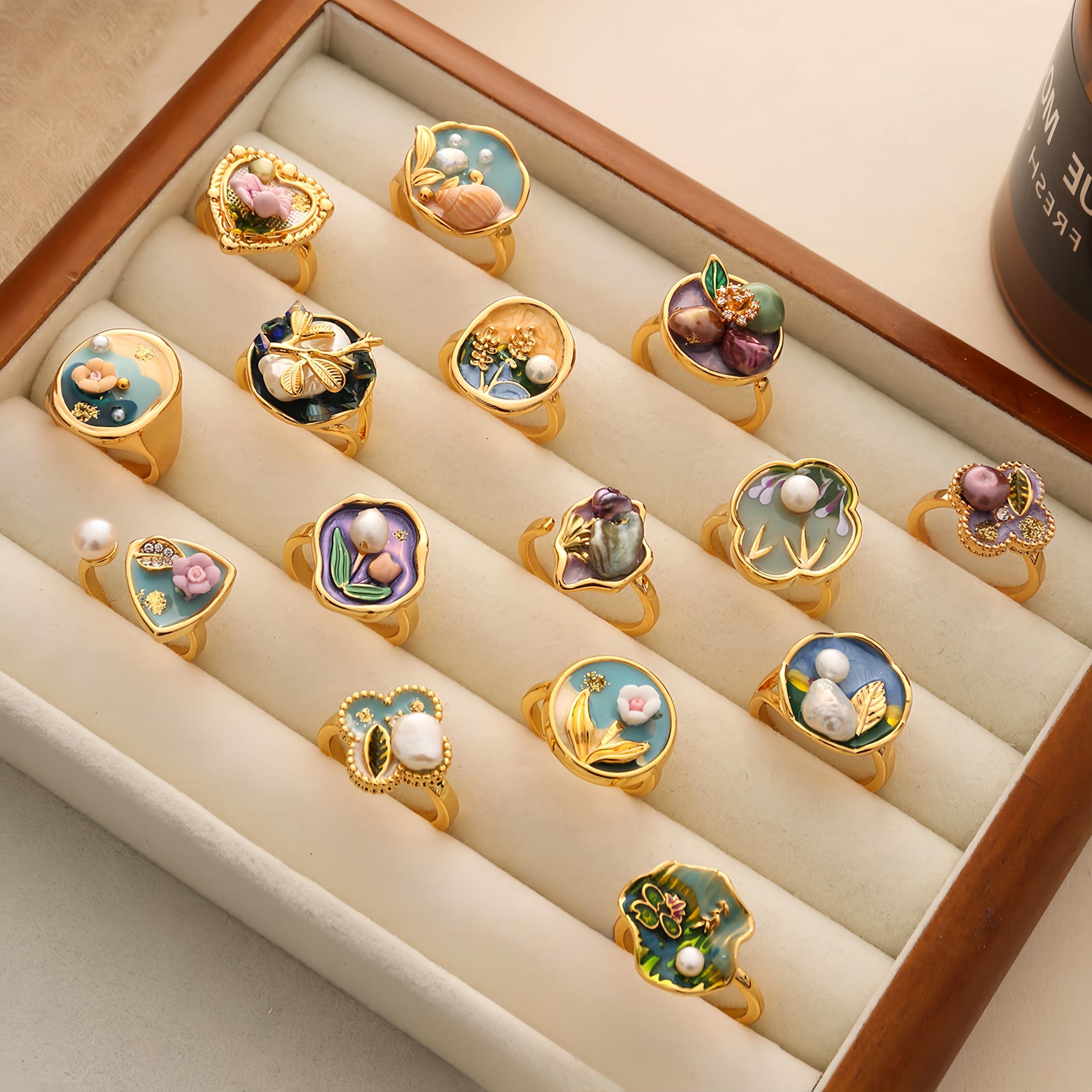 Vintage Baroque Pearl Painting Style Adjustable Ring/Handmade Modern Artistic Jewelry/Summer Jewelry/Unique Pearl Jewelry/Gift for Her
