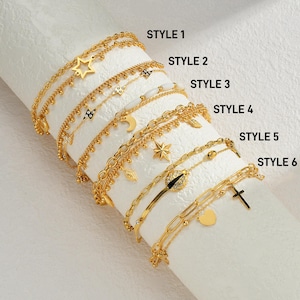 Gold Celestial Charm Bracelet Set: Handmade CZ Zircon Jewelry