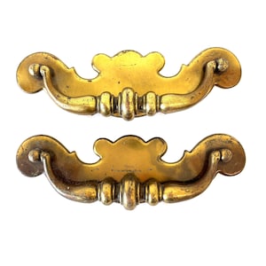 2 Large Vintage Solid Brass Chippendale Bail Handle Drawer Cabinet Dresser Pulls-Knobs