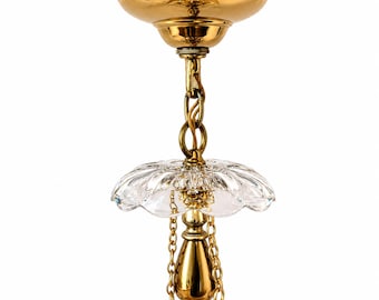 Brass Hanging Pendant Light Fixture Clear Scalloped Glass Swag Chains Hollywood