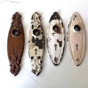 Door Knob Plates with Skeleton Key Holes Lot of 4 Antique Art Deco Victorian