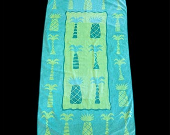 Ręcznik plażowy Vintage Palm Cove Palmy Tropikalny Zielony Niebieski Lata 80. 64"x35"
