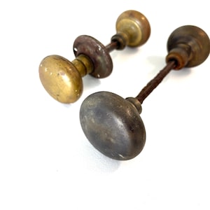 Brass Door Knobs Set of 2 Pairs Vintage Round Hardware with Spindles Antique