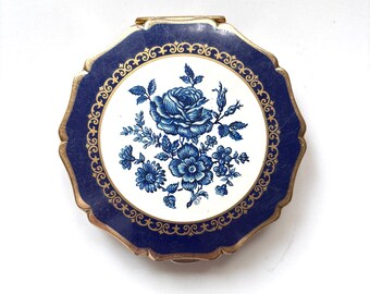 Mid Century Moderner Taschenspiegel Emaille Blau Weiß Cottage Vanity