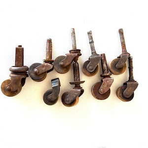 lot 9 Wood & Steel Casters Wheel for Furniture, Dresser, cabinets etc Antique
