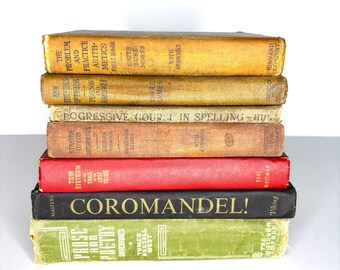 Old Antique vintage books lot shelf decor