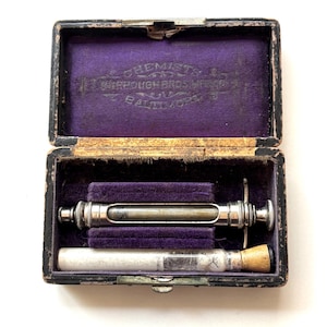 Antique Medical Surgical Syringe Glass Metal Hypodermic Case Set Late 1800'S