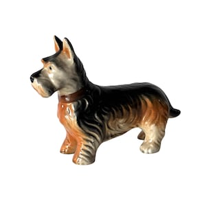 Dog Ceramic Figurine Scottish Terrier Vintage JAPAN Animal Pet Puppy Black Brown Gift