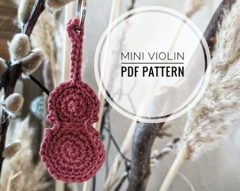 Mini Violin Keychain, PDF crochet pattern, English