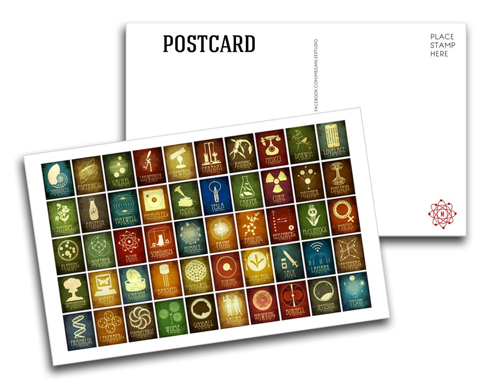 Science Postcard 50 Scientist Illustrations Science Card - Etsy