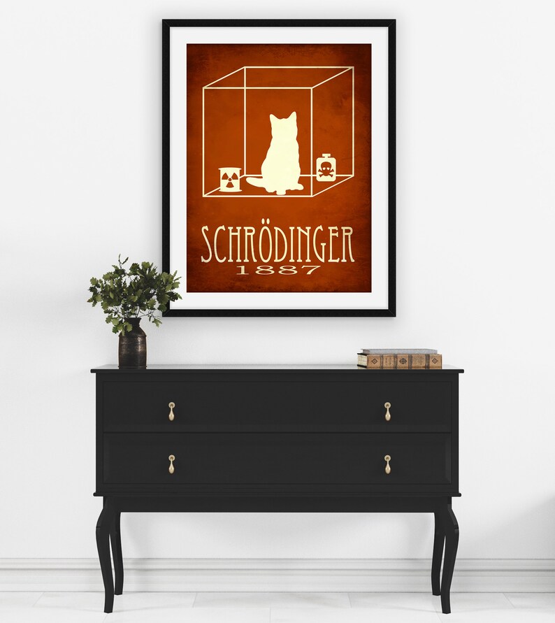 Schrodinger's Cat Art Print, Quantum Physics Science Decor, Gift for Teacher or Scientist image 4