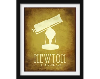 Isaac Newton Physics Art Print, Math or Astronomy Teacher Gift, Home School Classroom Decor, STEM Educational Poster