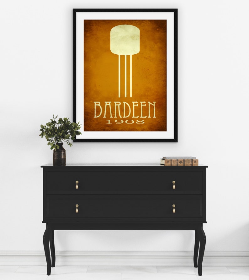 John Bardeen Transistor Art Print, Gift for Engineer or Inventor Decor, Steampunk Science Poster for Physics Classroom image 4