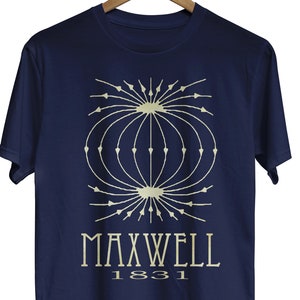 May include: A navy blue t-shirt with a white graphic design of a stylized geometric pattern and the text "MAXWELL 1831".