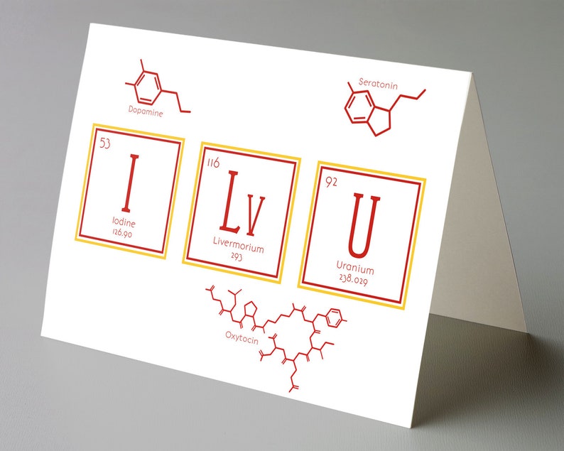 Geeky Anniversary Card, Printable I Love You Birthday Card, Periodic Table Letters, Valentines Day Greeting Card, Science Instant Download image 2