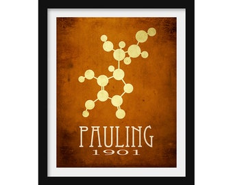 Linus Pauling Chemistry Art Print,  Science Illustration of Molecular Structure, Scientist Lab Decor
