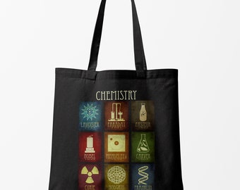 Chemistry Tote Bag, Gift for Chemist Student or Science Teacher, Environmentally Friendly Reusable Cotton Canvas Shoulder Bag