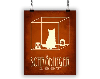 Schrodinger's Cat Art Print, Quantum Physics Science Decor,  Gift for Teacher or Scientist