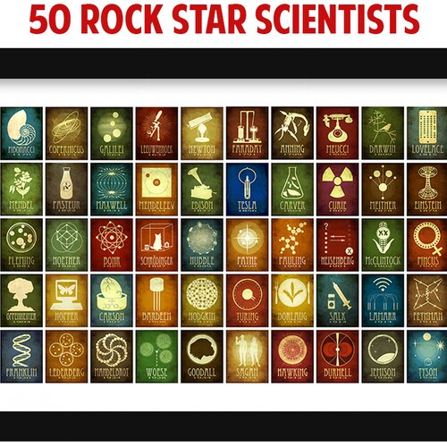 50 Scientists in History Art Print, Science Classroom Poster for School, Educational and Inspiring Artwork