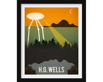 HG Wells Author Art Print, Science Fiction Poster, Book Lover Gift