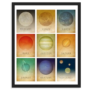 太陽系の惑星のモザイクアートプリント、宇宙の装飾、天体のイラスト