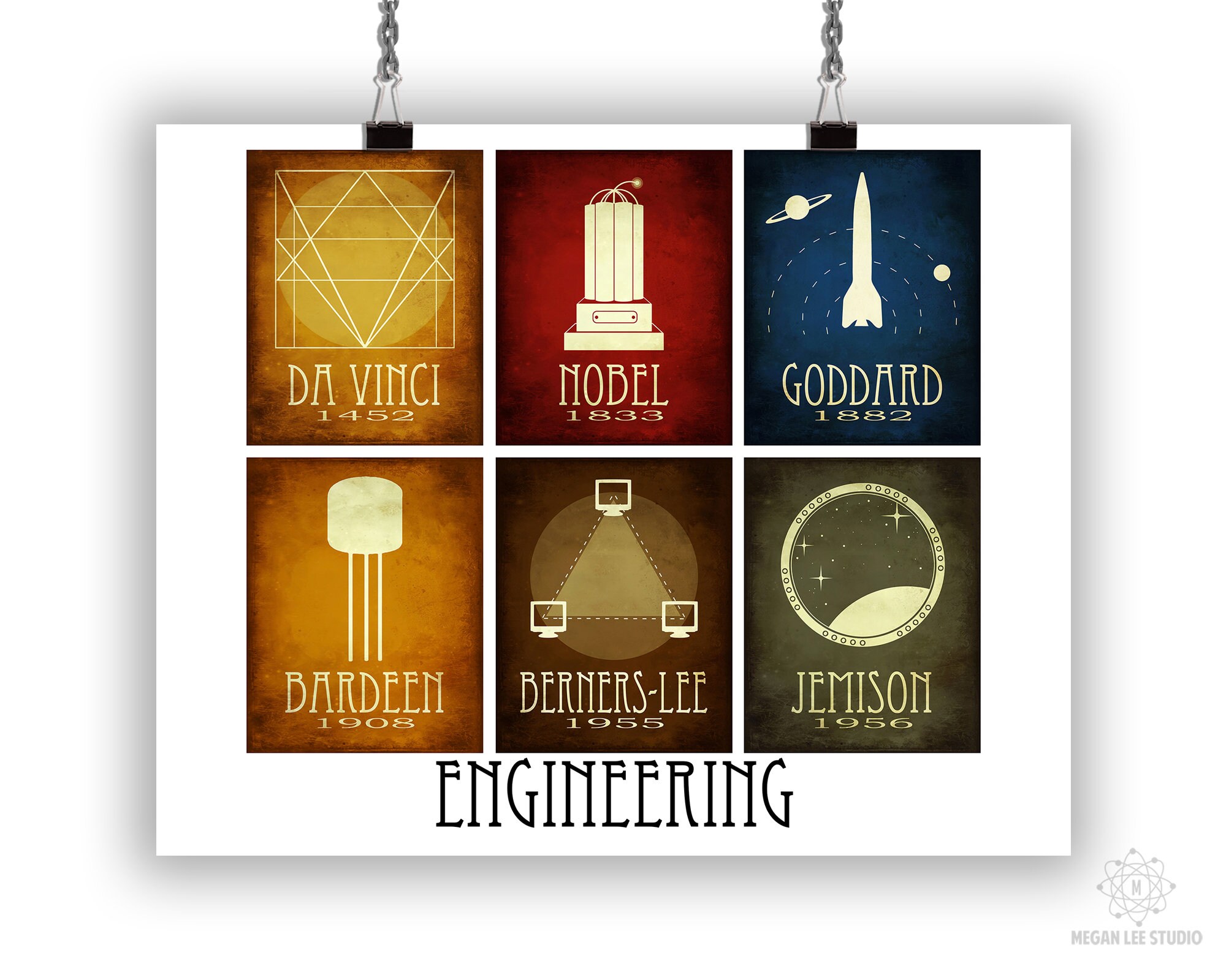 Famous Engineers in History Art Print, Engineering Gift and Classroom ...