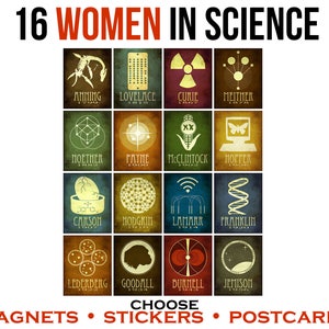 Women In Science Stickers, Laptop Vinyl Decals, Feminist Water Bottle Stickers, Scientist Fridge Magnets, Geeky Stationary Postcards,