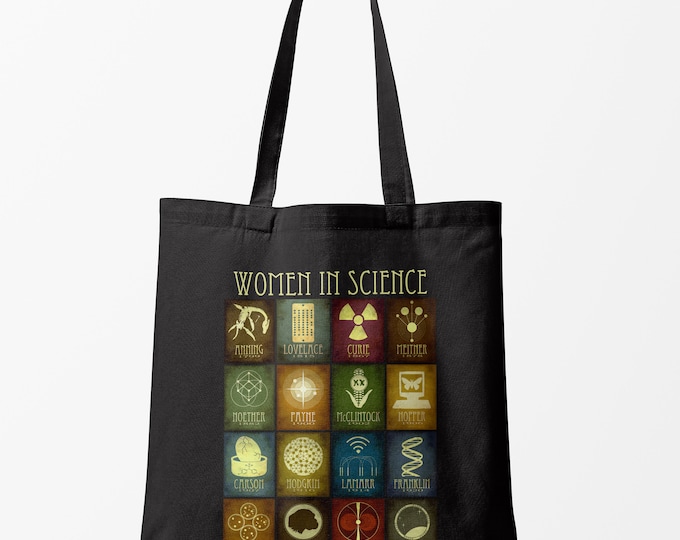Women in Science Tote Bag, Gift For Science Teacher, Reusable Cotton Grocery Shopping Shoulder Bag, Environmentally Friendly