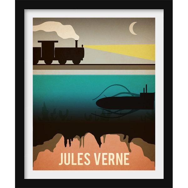 Jules Verne Author Art Print, Sci Fi Book Themes , Decor for Home Library