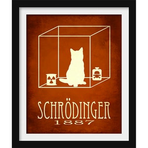 Schrodinger&#39;s Cat Art Print, Quantum Physics Science Decor,  Gift for Teacher or Scientist