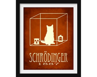 Schrodinger's Cat Art Print, Quantum Physics Science Decor,  Gift for Teacher or Scientist