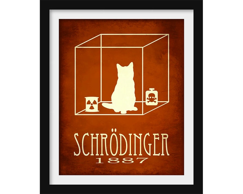 Schrodinger's Cat Art Print, Quantum Physics Science Decor, Gift for Teacher or Scientist image 1