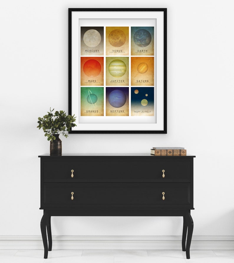 Planets in the Solar System Mosaic Art Print, Outer Space Decor, Celestial Illustrations image 3