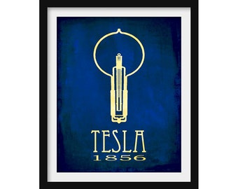 Nikola Tesla Rock Star Scientist Art Print, Famous Inventor in History, Science Decor for Classroom or Scientist Bedroom