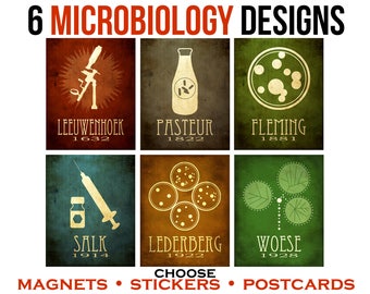 Microbiology Gift Pack of Science Stickers, Postcards or Magnets, Microbiologist or Lab Teacher Gift