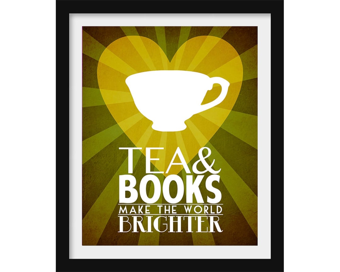 Tea & Books Art Print, Kitchen and Library Decor, Tea Cup Illustration