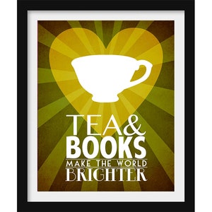 Tea & Books Art Print, Minimalist Kitchen and Library Decor, Tea Cup Illustration, Bookworm Gift for Reader or Book Lover