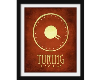 Alan Turing Computer Science Art Print, Cypher Code Breaker, Historical Illustration