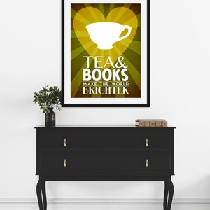 Tea & Books Art Print, Minimalist Kitchen and Library Decor, Tea Cup Illustration, Bookworm Gift for Reader or Book Lover image 4