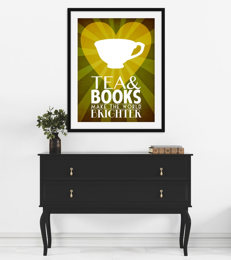 Tea & Books Art Print, Minimalist Kitchen and Library Decor, Tea Cup Illustration, Bookworm Gift for Reader or Book Lover image 4