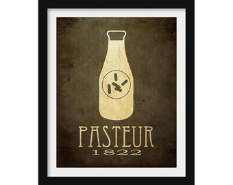 Pasteur Microbiology Art Print, Science Gift for Microbiologist, Steampunk Minimalist Decor